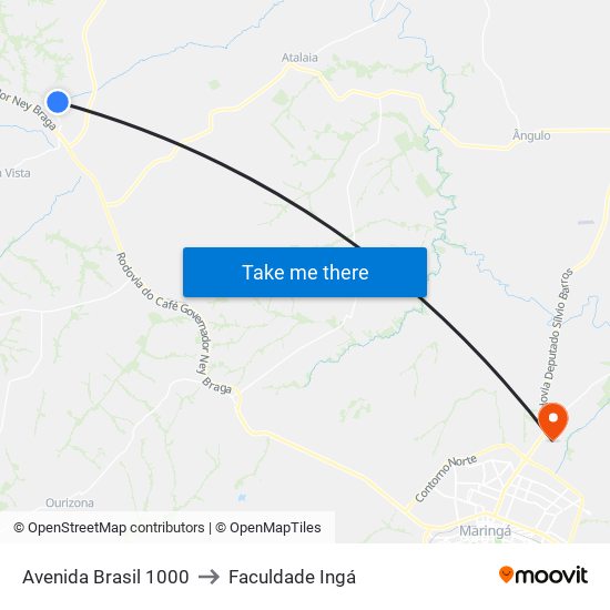 Avenida Brasil 1000 to Faculdade Ingá map