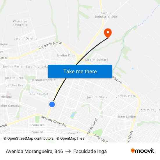Avenida Morangueira, 846 to Faculdade Ingá map