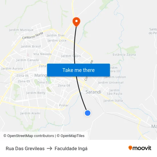 Rua Das Grevileas to Faculdade Ingá map