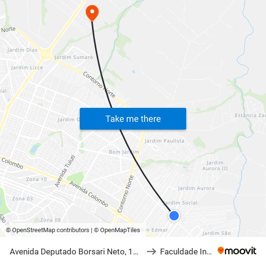 Avenida Deputado Borsari Neto, 1000 to Faculdade Ingá map