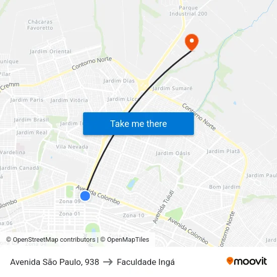 Avenida São Paulo, 938 to Faculdade Ingá map