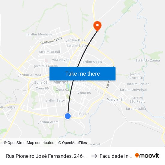 Rua Pioneiro José Fernandes, 246-370 to Faculdade Ingá map