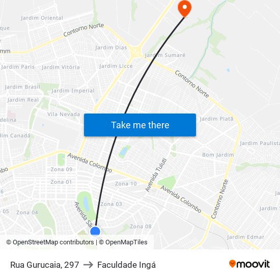 Rua Gurucaia, 297 to Faculdade Ingá map