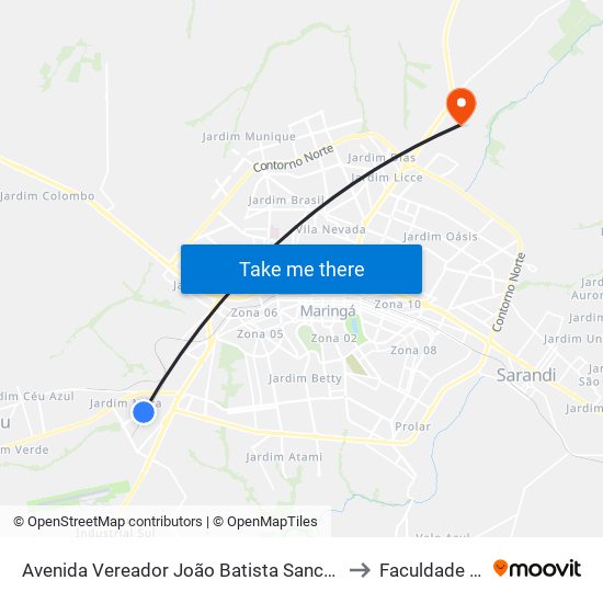 Avenida Vereador João Batista Sanches, 1057 to Faculdade Ingá map