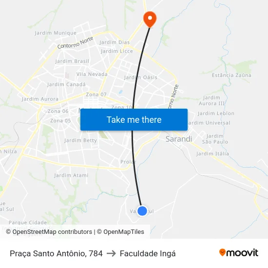 Praça Santo Antônio, 784 to Faculdade Ingá map