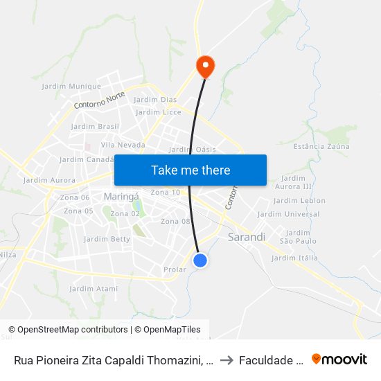 Rua Pioneira Zita Capaldi Thomazini, 215-347 to Faculdade Ingá map
