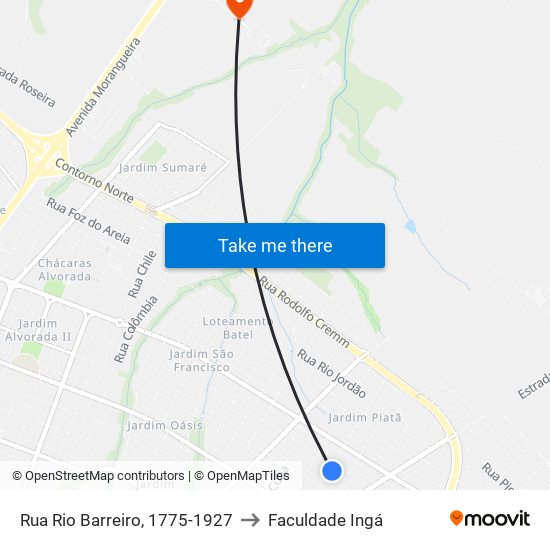 Rua Rio Barreiro, 1775-1927 to Faculdade Ingá map