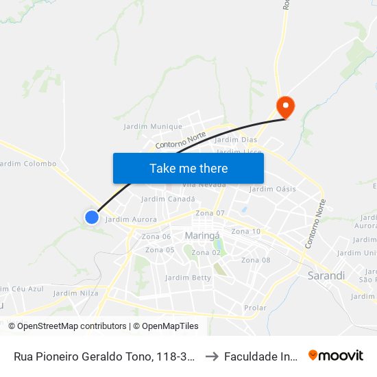 Rua Pioneiro Geraldo Tono, 118-358 to Faculdade Ingá map