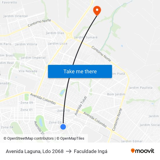 Avenida Laguna, Ldo 2068 to Faculdade Ingá map