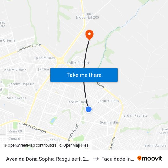 Avenida Dona Sophia Rasgulaeff, 2812 to Faculdade Ingá map