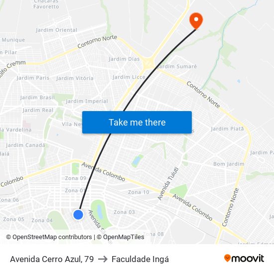 Avenida Cerro Azul, 79 to Faculdade Ingá map