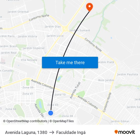 Avenida Laguna, 1380 to Faculdade Ingá map