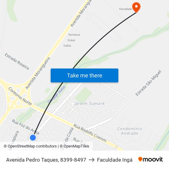 Avenida Pedro Taques, 8399-8497 to Faculdade Ingá map
