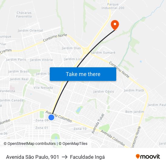 Avenida São Paulo, 901 to Faculdade Ingá map
