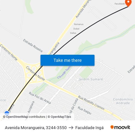 Avenida Morangueira, 3244-3550 to Faculdade Ingá map