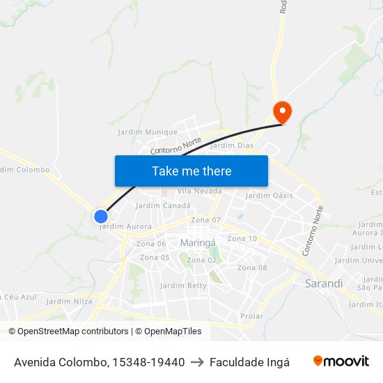 Avenida Colombo, 15348-19440 to Faculdade Ingá map
