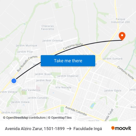 Avenida Alziro Zarur, 1501-1899 to Faculdade Ingá map