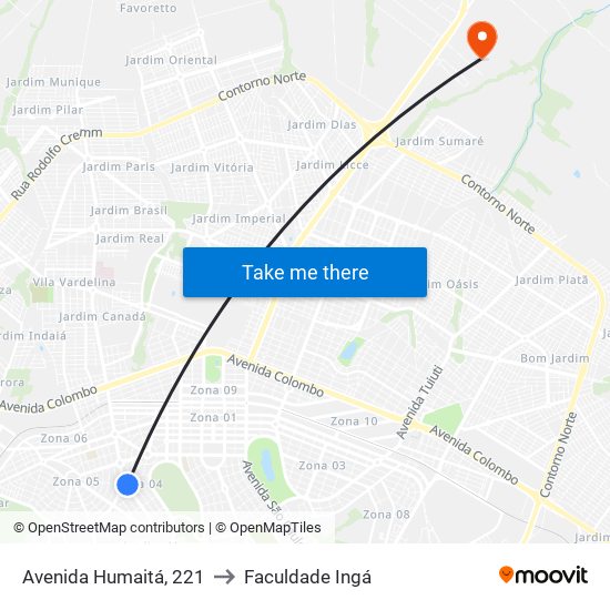 Avenida Humaitá, 221 to Faculdade Ingá map