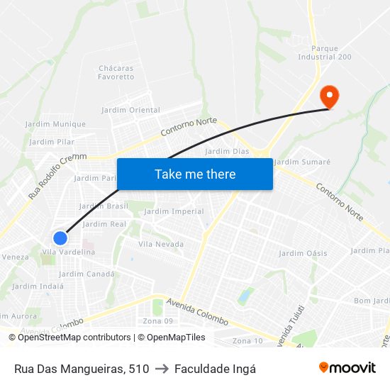 Rua Das Mangueiras, 510 to Faculdade Ingá map