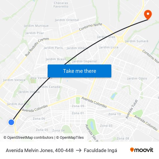 Avenida Melvin Jones, 400-448 to Faculdade Ingá map