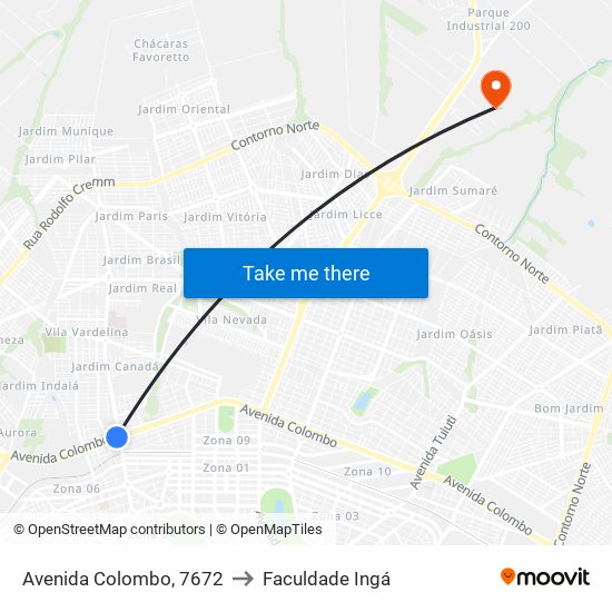 Avenida Colombo, 7672 to Faculdade Ingá map
