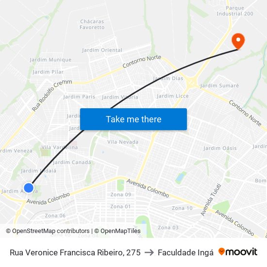 Rua Veronice Francisca Ribeiro, 275 to Faculdade Ingá map