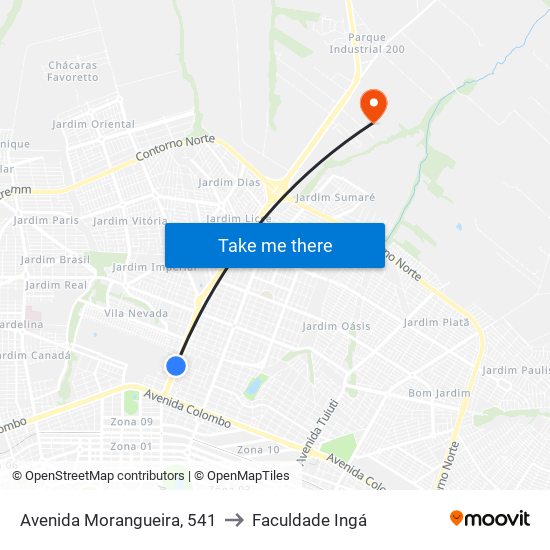 Avenida Morangueira, 541 to Faculdade Ingá map