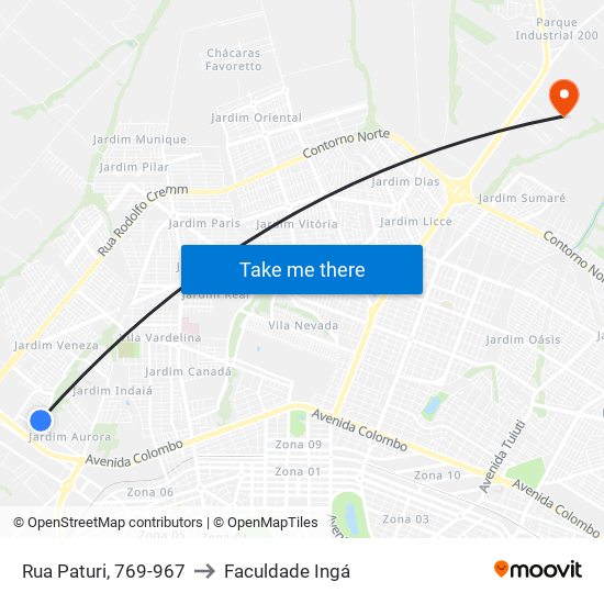 Rua Paturi, 769-967 to Faculdade Ingá map