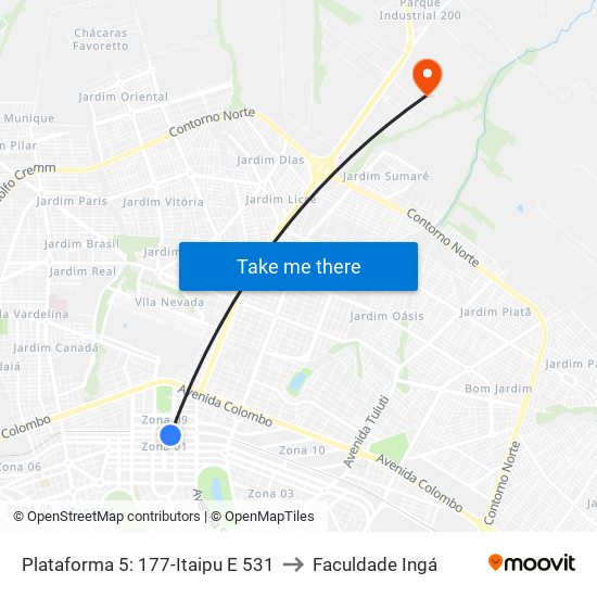 Plataforma 5: 177-Itaipu E 531 to Faculdade Ingá map