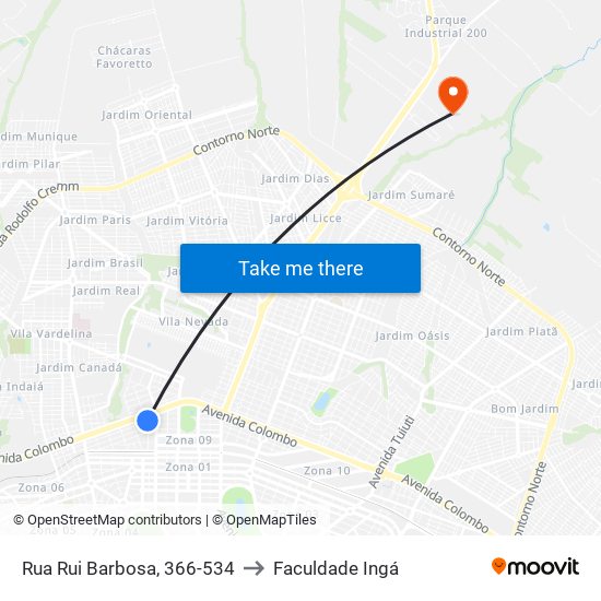 Rua Rui Barbosa, 366-534 to Faculdade Ingá map