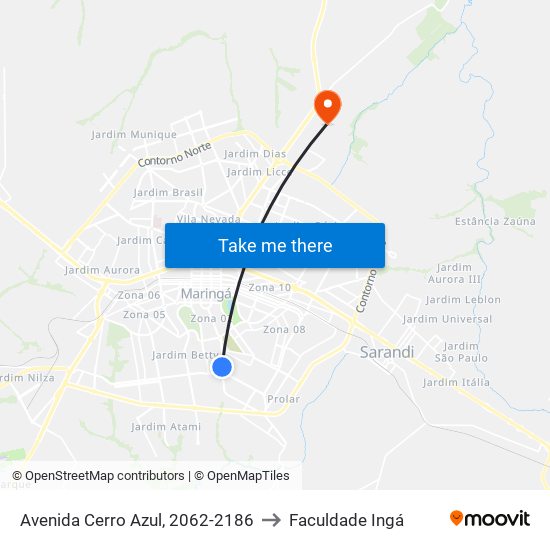 Avenida Cerro Azul, 2062-2186 to Faculdade Ingá map