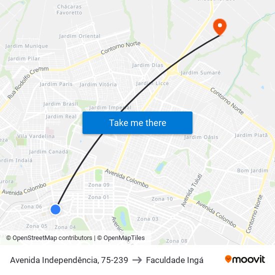 Avenida Independência, 75-239 to Faculdade Ingá map