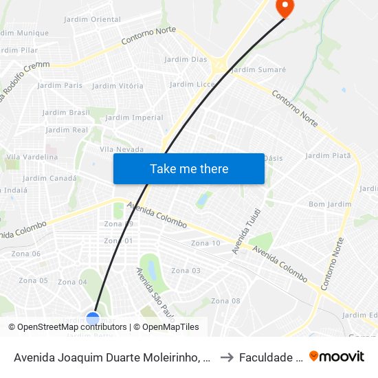 Avenida Joaquim Duarte Moleirinho, 1691-1699 to Faculdade Ingá map