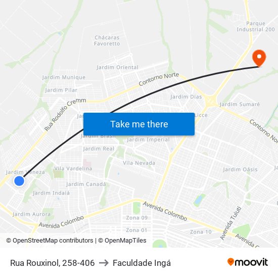 Rua Rouxinol, 258-406 to Faculdade Ingá map