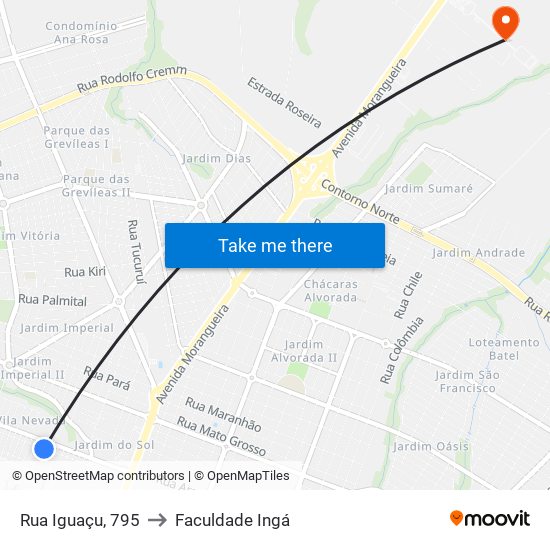 Rua Iguaçu, 795 to Faculdade Ingá map