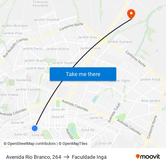 Avenida Rio Branco, 264 to Faculdade Ingá map