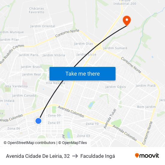 Avenida Cidade De Leiria, 32 to Faculdade Ingá map