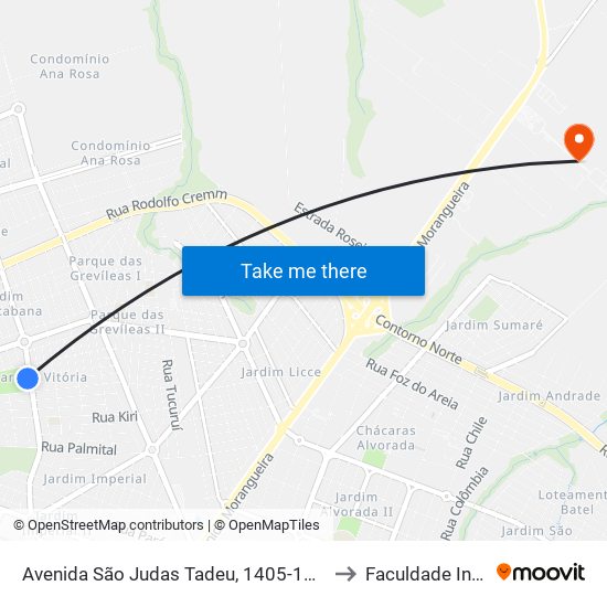 Avenida São Judas Tadeu, 1405-1499 to Faculdade Ingá map