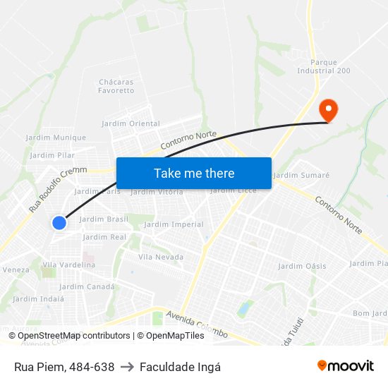 Rua Piem, 484-638 to Faculdade Ingá map