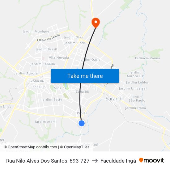 Rua Nilo Alves Dos Santos, 693-727 to Faculdade Ingá map