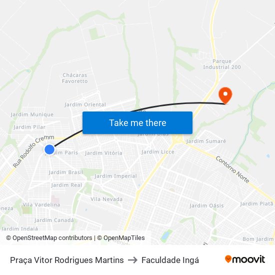 Praça Vitor Rodrigues Martins to Faculdade Ingá map