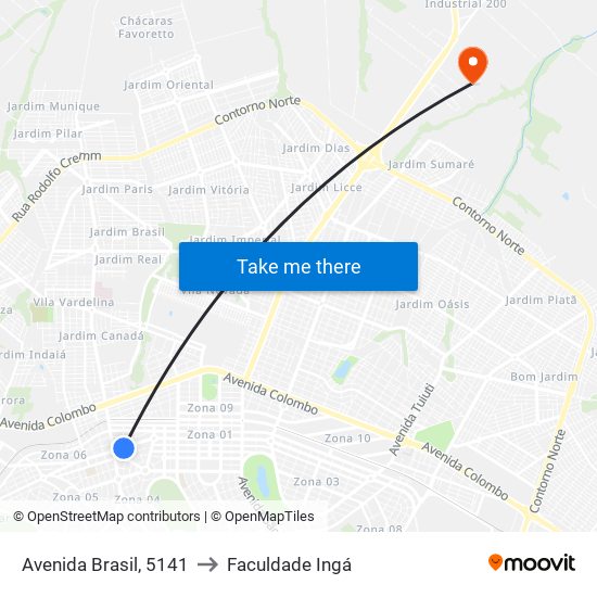 Avenida Brasil, 5141 to Faculdade Ingá map