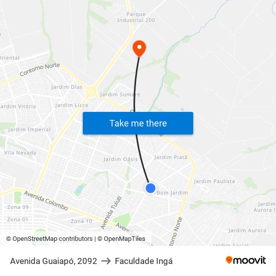 Avenida Guaiapó, 2092 to Faculdade Ingá map