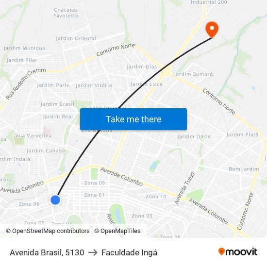 Avenida Brasil, 5130 to Faculdade Ingá map