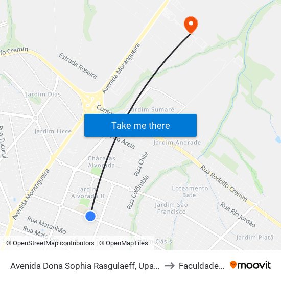 Avenida Dona Sophia Rasgulaeff, Upa Zona Norte to Faculdade Ingá map