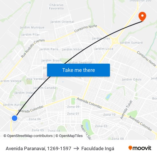 Avenida Paranavaí, 1269-1597 to Faculdade Ingá map