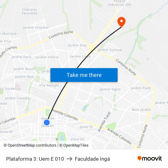 Plataforma 3: Uem E 010 to Faculdade Ingá map