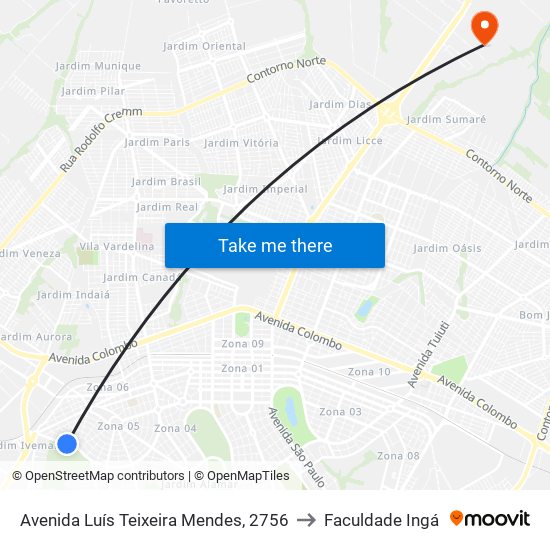 Avenida Luís Teixeira Mendes, 2756 to Faculdade Ingá map