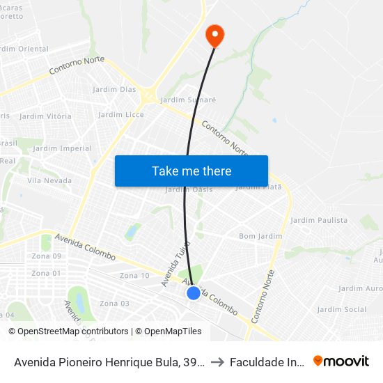 Avenida Pioneiro Henrique Bula, 3907 to Faculdade Ingá map