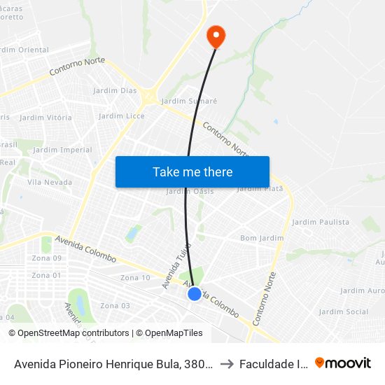 Avenida Pioneiro Henrique Bula, 3802-3896 to Faculdade Ingá map